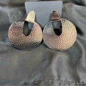 Gunmetal Hammered Metal Statement Earrings
